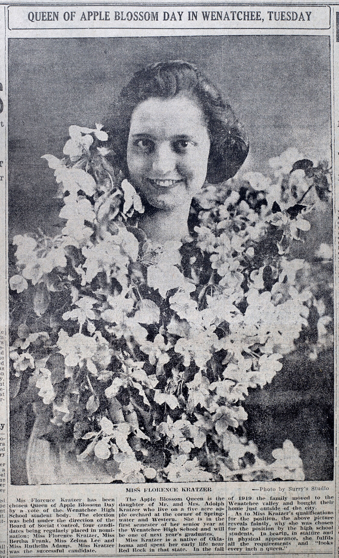 Apple Blossom Queen Florence Kratzer, 1921